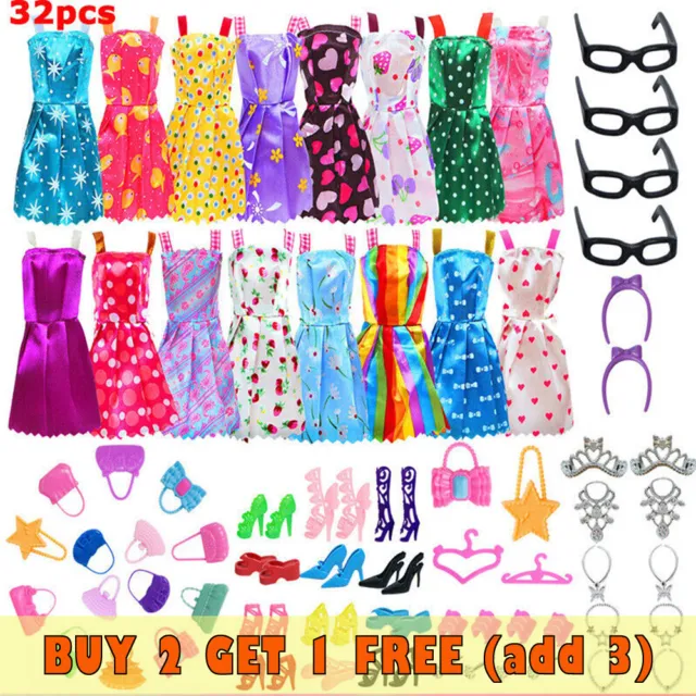 42/32 Barbie Doll Clothes Bundle Dresses Shoes Set Lot Accessories Girl Toy Gift