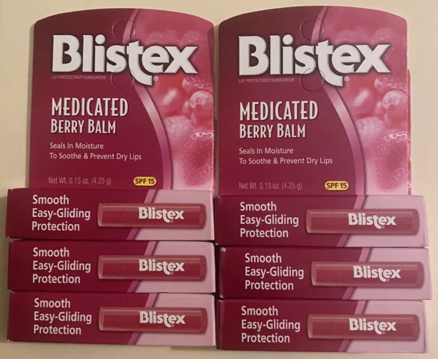 6 CT Blistex Berry Medicated Lip Balm SPF 15 0.15 oz Prevent Dry Lips Exp 08/24