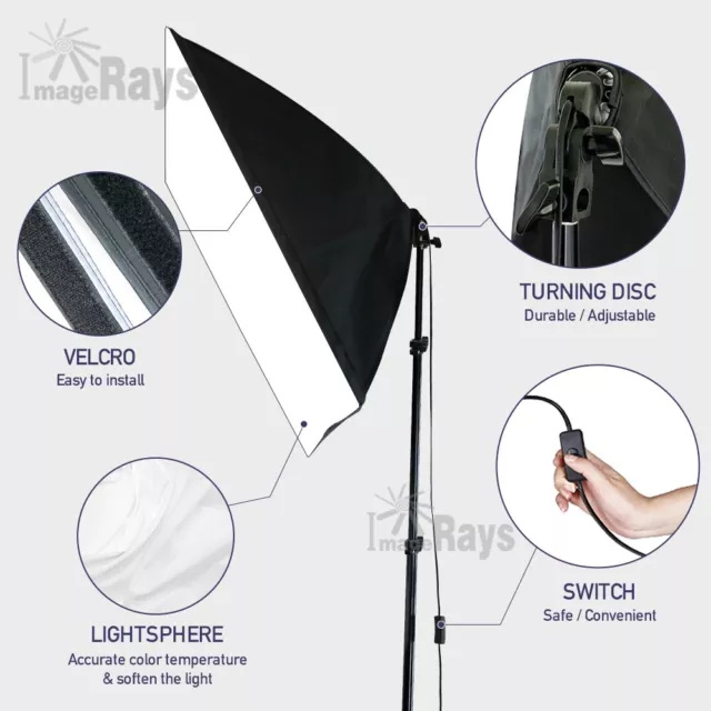 Photography Soft Box Softbox Light Stand Continuous Lighting Studio & Bulbs Kit 3