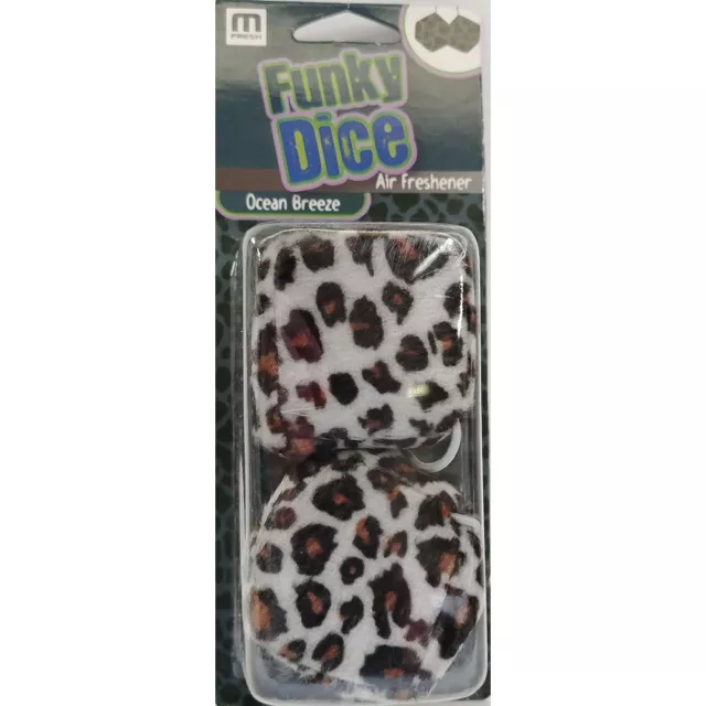 CAR HANGING AIR FRESHENER Leopard Design Dice Ocean Breeze Scent Mirror Charms