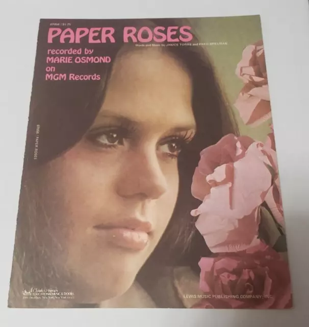 Paper roses marie osmond vintage sheet music 1974 by fred spielman