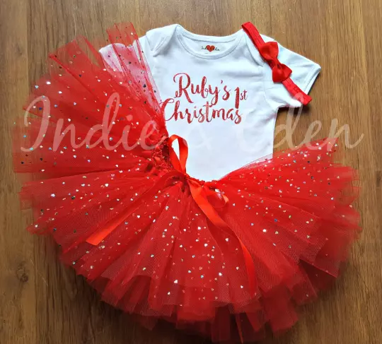 Baby Tutu Christmas Outfit Vest Set Personalised Girls Photo Prop Cake Smash