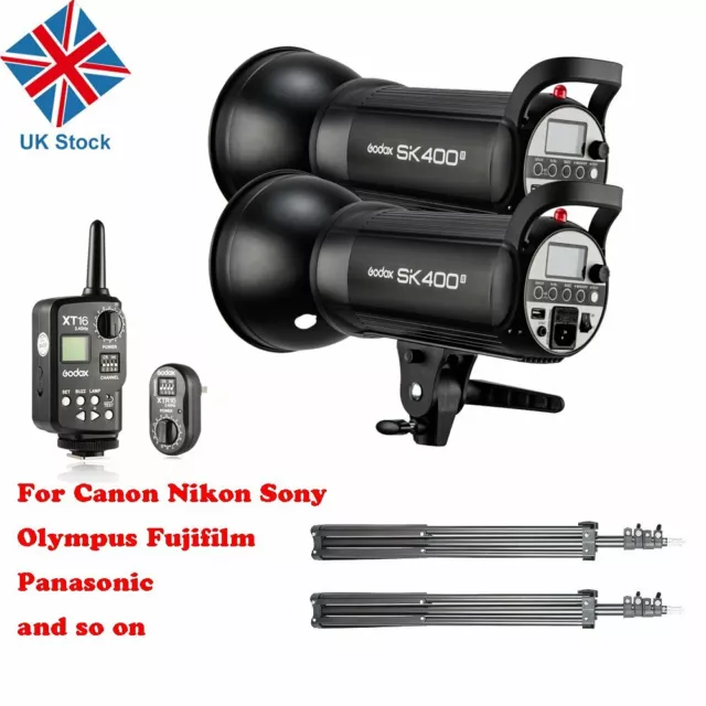 UK 800w 2x Godox SK400II 400W 2.4G Studio Flash Strobe Light Head Kit f Wedding