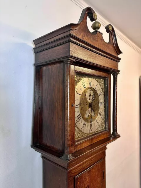 Antique Longcase Grandfather Clock. C1790 Georgian Oak Brass Rare & Beautiful. 3
