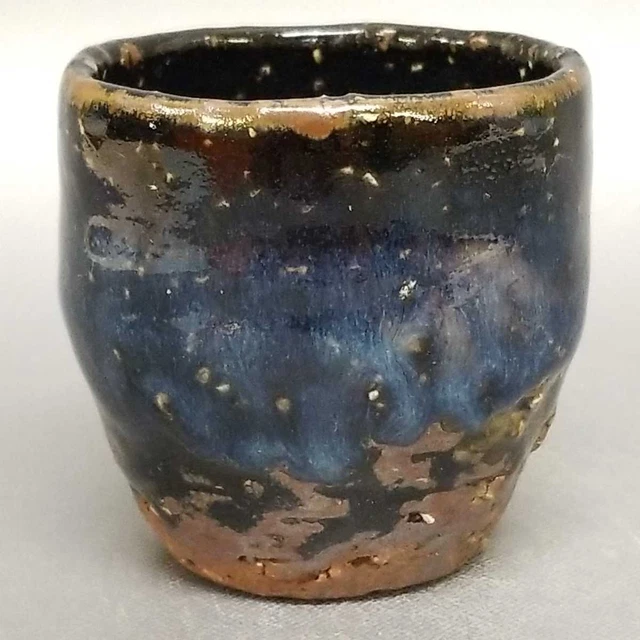 AK76)Japanese Pottery Hagi ware Guinomi Sake Cup Blue glaze  by Seigan Yamane