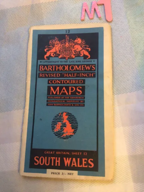Vintage Bartholowmew's Half-Inch Contoured Map- South Wales