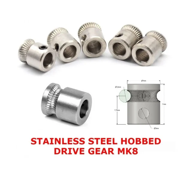 MK8 Drive Gear Stainless Steel Hobbed Extruder 5mm Shaft 3D Printer Reprap