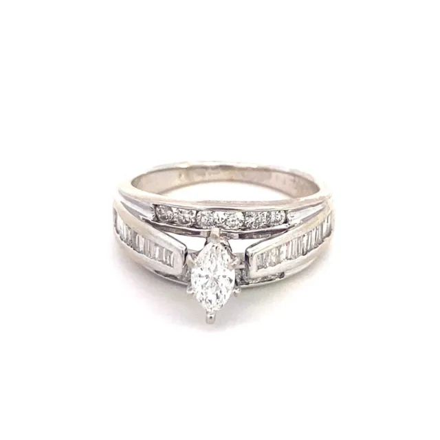 14K White Gold Apx 1 11/20 CTW Marquise Diamond Engagement Ring (SB1093130)