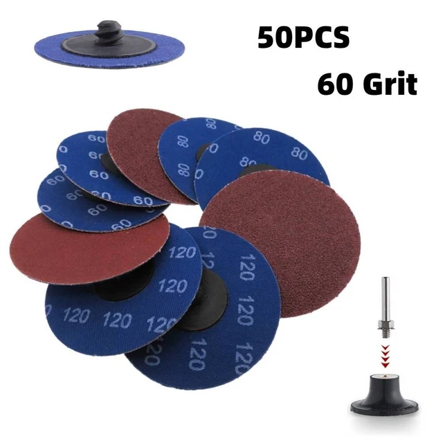 50PCS 2" 60 Grit Roll Lock Quick Change Discs with 1/4" Holder Sanding Grinding