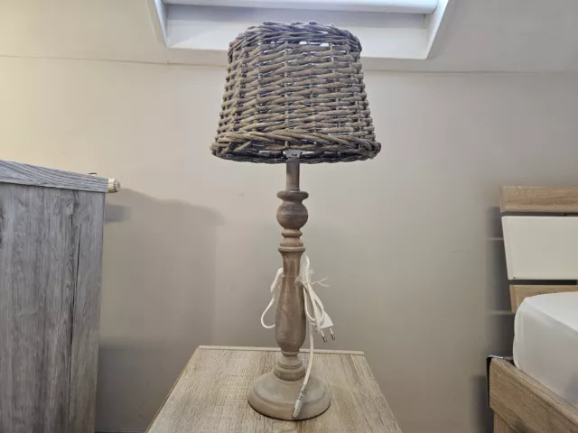 Tischleuchte Rattan Geflecht Schirm Tischlampe 56 cm Höhe