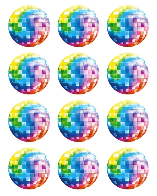 24pcs Disco Ball Cupcake Toppers, Happy Birthday Cake