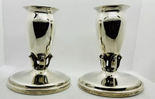 Pair Vintage Georg Jensen Style By Mueck-Cary Sterlng Silver Candlestick Holders
