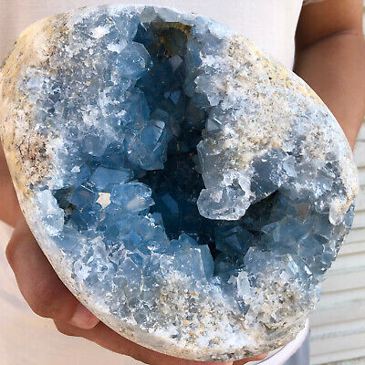 14.96lb  Natural blue celestite geode quartz crystal mineral specimen healing
