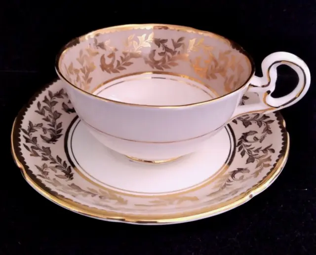 Vintage Royal Grafton England Tea Cup and Saucer Set Bone China Gold Grey