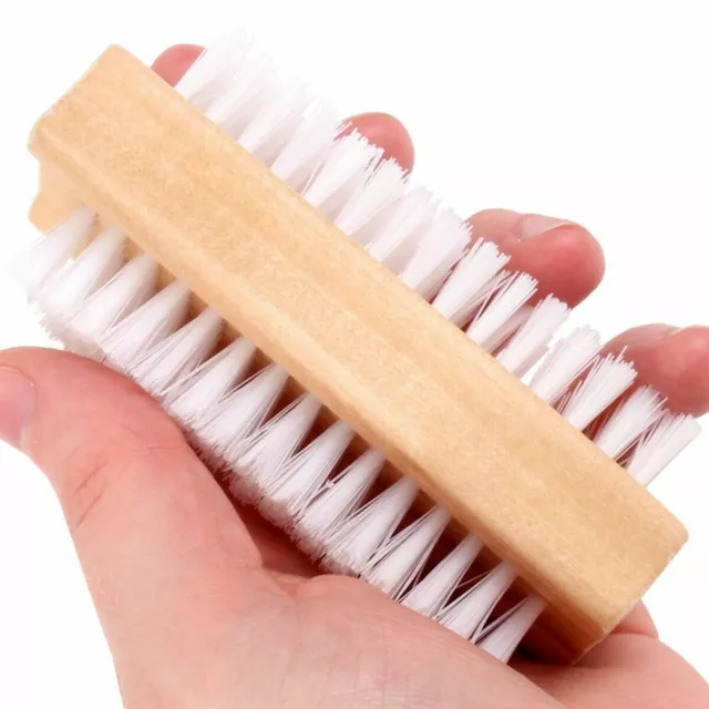 Wooden Nail Brush Scrubbing Finger Toe Washing Up Double Sided Bristles Natural