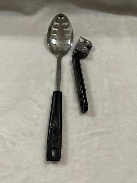 Vintage ECKO  A&J Knife Sharpener & Slotted Serving Spoon Black Plastic Handle