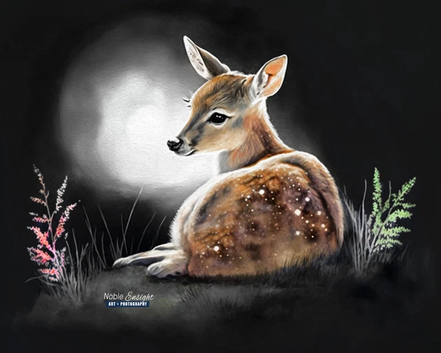 Baby Fawn Deer Watercolor Oil Painting Print - Nursery Wall Art - Majestic Deer