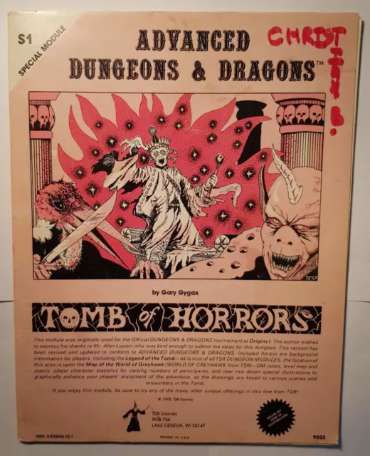 AD&D Module S1 TOMB OF HORRORS UK 1st ed. Gary Gygax Dungeons & Dragons TSR 9022