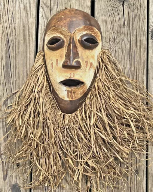 African Tribal Vtg Hand Carved Wood Mask Lega Bwami Africa Ceremony Ivory Coast