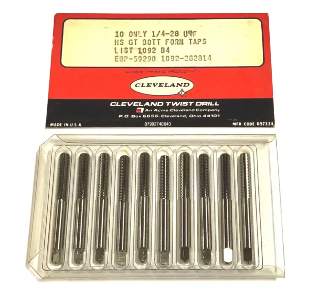 Cleveland Twist 1/4-28 Thread Forming Taps NF Bottoming HSS Tap 12 Pack USA Made