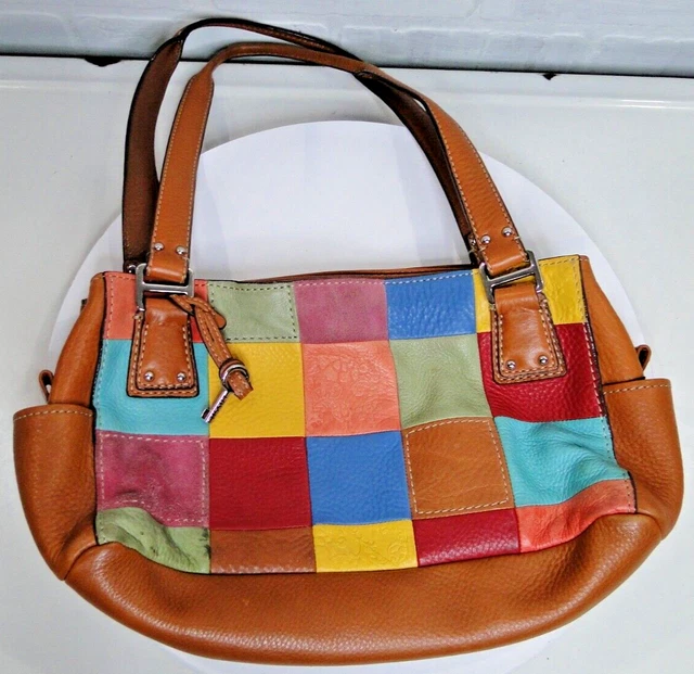 Fossil Multi Color Patchwork Leather Purse Shoulder Bag ZB9932 15"×6" Free Ship