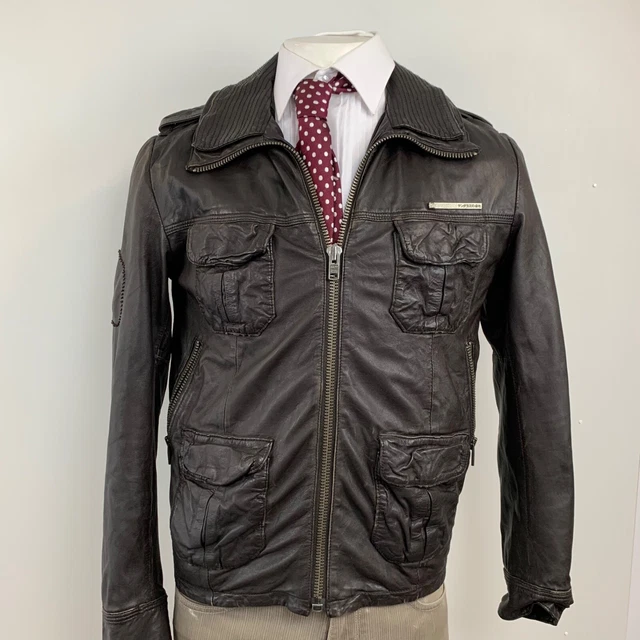SUPERDRY LEATHER JACKET MENS Vintage Chocolate brown MEDIUM M Aviator Pockets