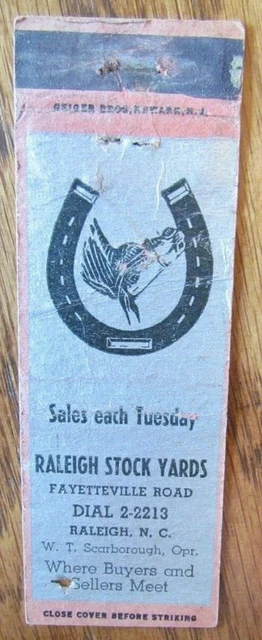 Horse Racing Sports Matchbook Cover: Raleigh Stock Yard (North Carolina) -E13