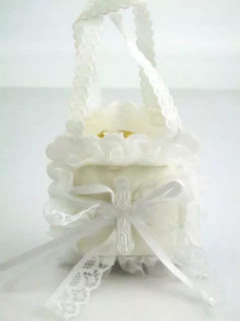 2x Christening First Holy Communion Baptism Bonbonniere Lacey Cross Favour Bags 2