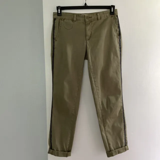 Chino Anthropologie Green “Relaxed” With Aztec Stripe Ankle Crop Pants, Size 26