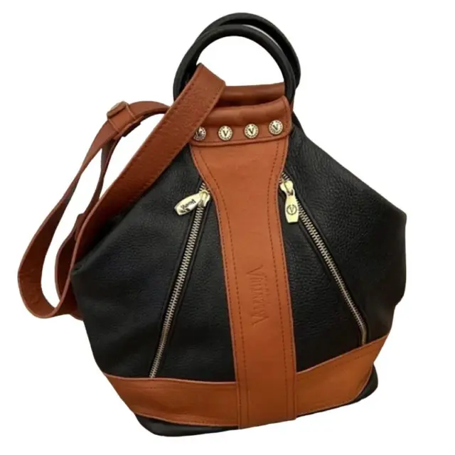 VALENTINA ITALIAN CONVERTIBLE Backpack Sling Bag Black Leather Brown ...