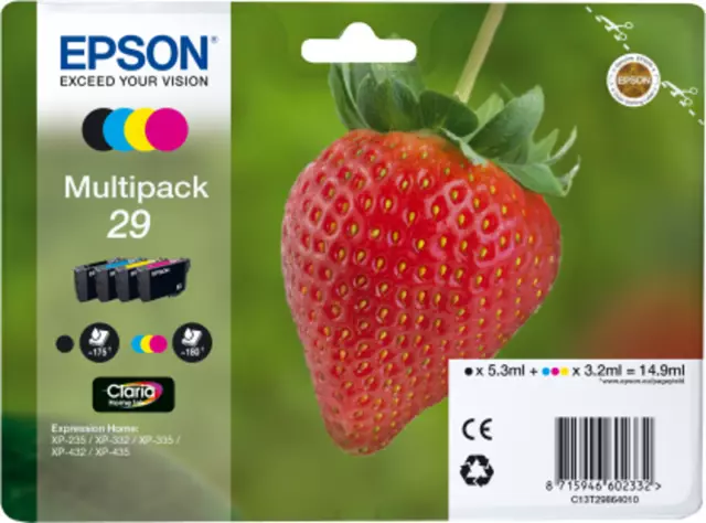 PACK DE QUATRE CARTOUCHE EPSON 29 NOIR MAGENTA CYAN JAUNE fraise 29 noire pas xl