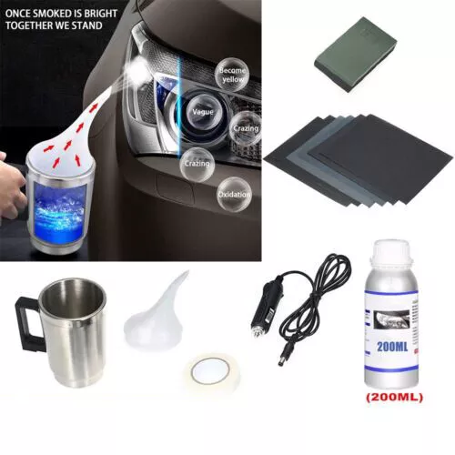 Car Headlight Restore Kit 200ml Repair Liquid Set +Lens Atomizing Cup Polish