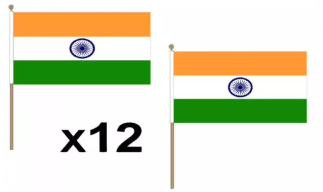 Pack Of 12 India Hand Flags 9 x 6" - Party Conferences Office Display