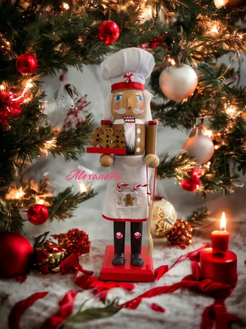 14” Gingerbread Baker Nutcracker  Peppermint Candy Cookies Chef Christmas Decor