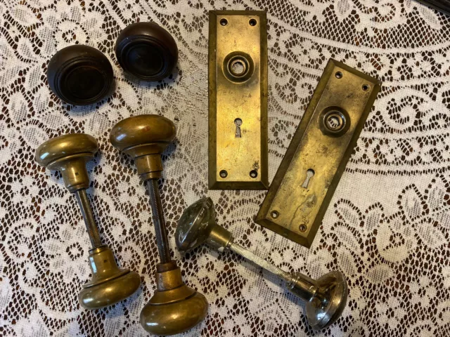 Lot of Antique Door Hardware Knobs and Plates Knobs