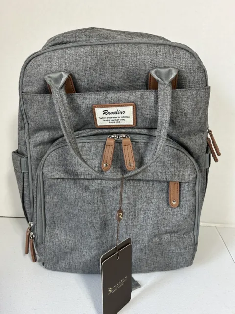 RUVALINO Diaper Bag Backpack, Multifunction Travel Back Pack Gray NWT 16x11x6