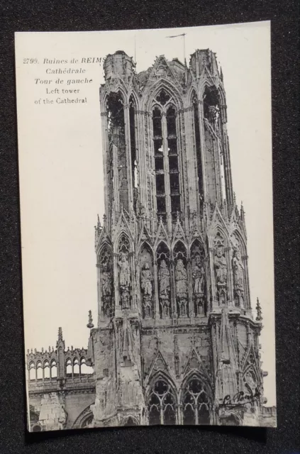 1910s Ruines Cathedrale Tour de Gauche WW1 Reims France Marne Co Postcard