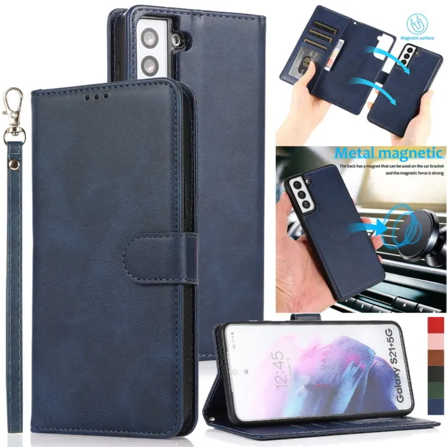 Leather Flip Card Slots Wallet Case Detachable Magnetic Cover for Samsung Phones