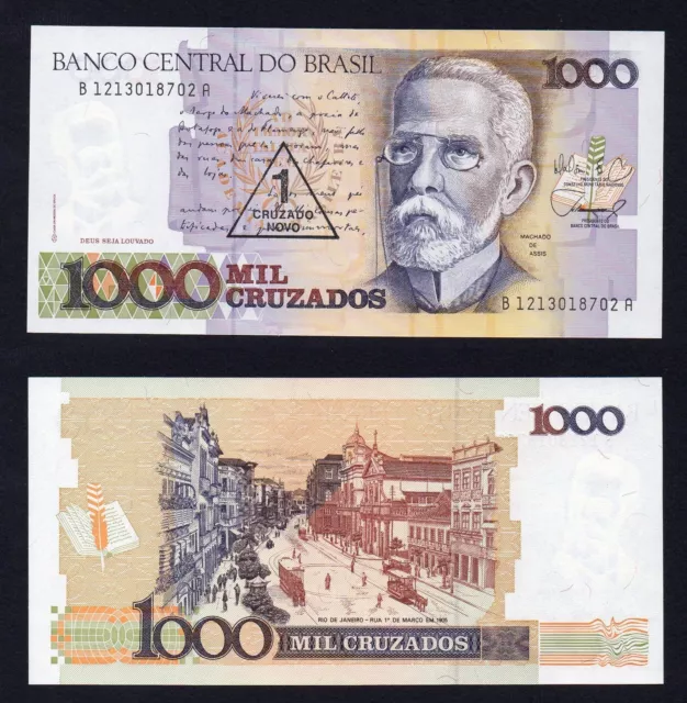 1989 P 216b FDS / UNC B-01 Banque Brasillet 1 Crusados Cruzado Novo On 1000