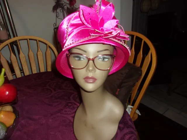 Pink Cocktail Fashion Church Dinner Hat Beautiful Rhinestone Fancy Elegant