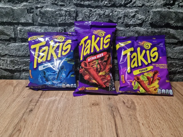 TAKIS BLUE HEAT 113,4g, Takis Fuego 113,4g und Takis Xtra Hot 90g Im ...