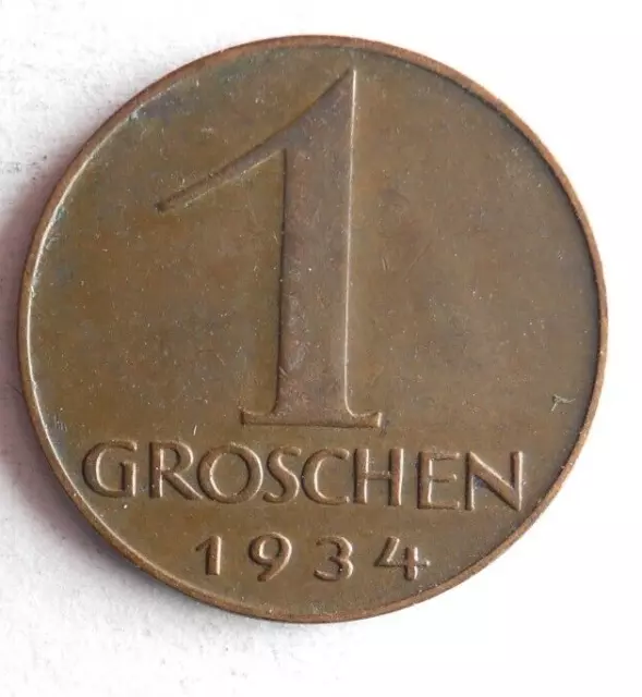 1934 AUSTRIA GROSCHEN - Excellent Coin - FREE SHIP - Premium Bin 10
