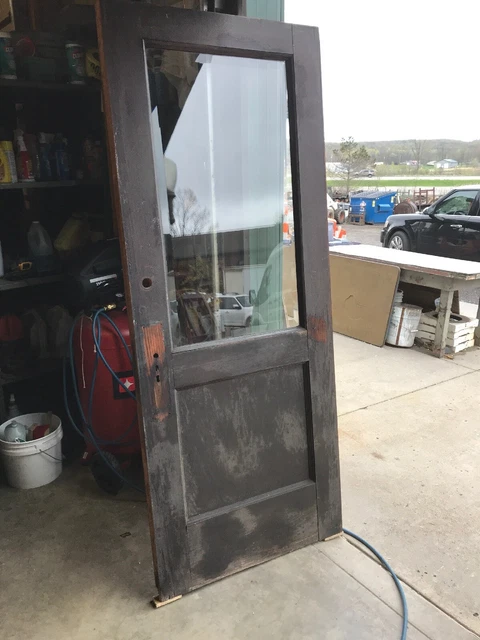 An 538 Antique Oak Beveled Glass Entry Door 32 X 79 1/4 X 2
