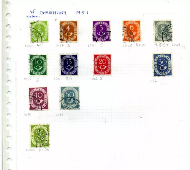 1951 West Germany Stamps.  Mounted On Stamp Album Pages. Lightly Hinged. 2