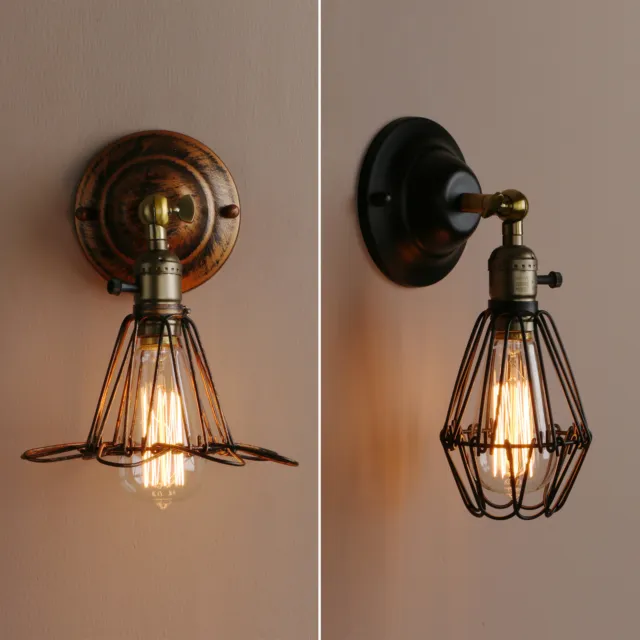 Pathson Retro Industrial Iron Cage Sconce Wall Lighting Edison Up Down Wall Lamp