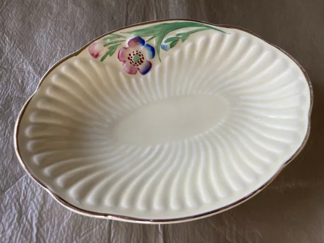 Vintage Crown Devon Yellow Oval Floral Trinket Dish With Gold Trim A457 15cmLong