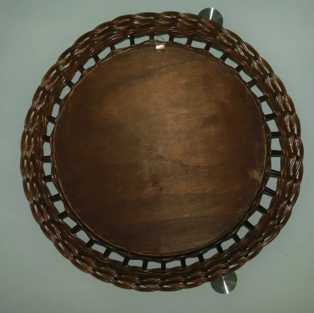 ANCIEN GRAND MIROIR ROND SOLEIL EN ROTIN ø 45 cm ANNEES 60 OSIER LOFT SCANDINAVE 3