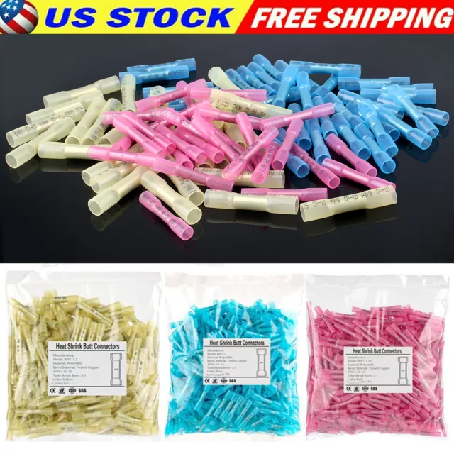 400/100x Waterproof Heat Shrink Butt Wire Splice Crimp Connectors Terminals Kit