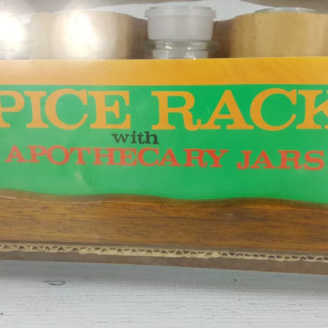 Vintage Nevco Wood 12 Jar Spice Rack Glass Apothecary Jars w/ Spice Labels NEW 3