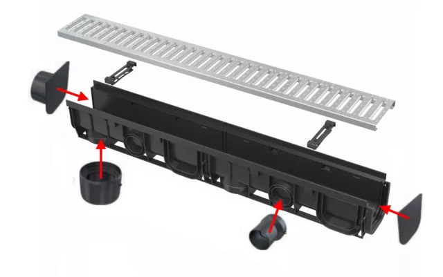 AlcaPlast AVZ102-R102 Entwässerungsrinne Set 1 bis 20 lfm mit Stahl Rost (1,5to)